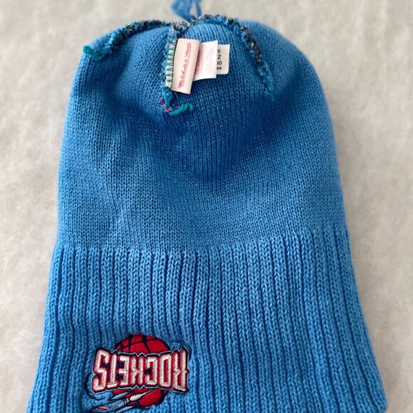 Mitchell & Ness NBA Houston Rockets Blue & Gray Cuffed Pom Pom Beanie One Size - Picture 4 of 8